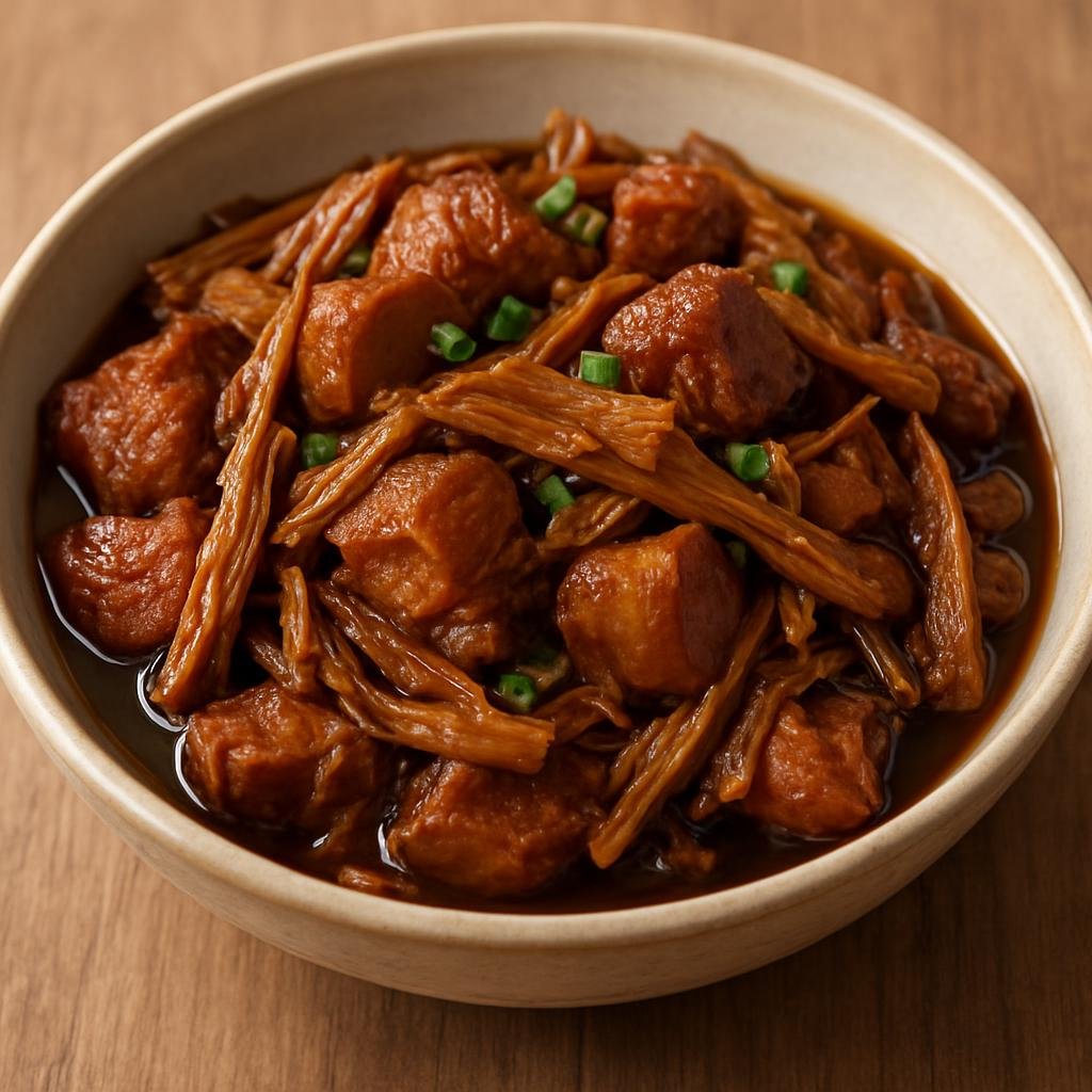 Entree: China – Jiangxi – 干笋烧肉 ➤ Gān sǔn shāo ròu (Pork braised with rehydrated dried bamboo shoots in a savory soy-scented sauce) recipe