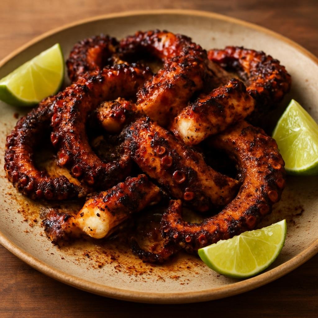 Entree: Mexico – Sinaloa & Pacific Coast – Pulpo a las Brasas (Charcoal-grilled octopus seasoned with citrus and Mexican spices) recipe