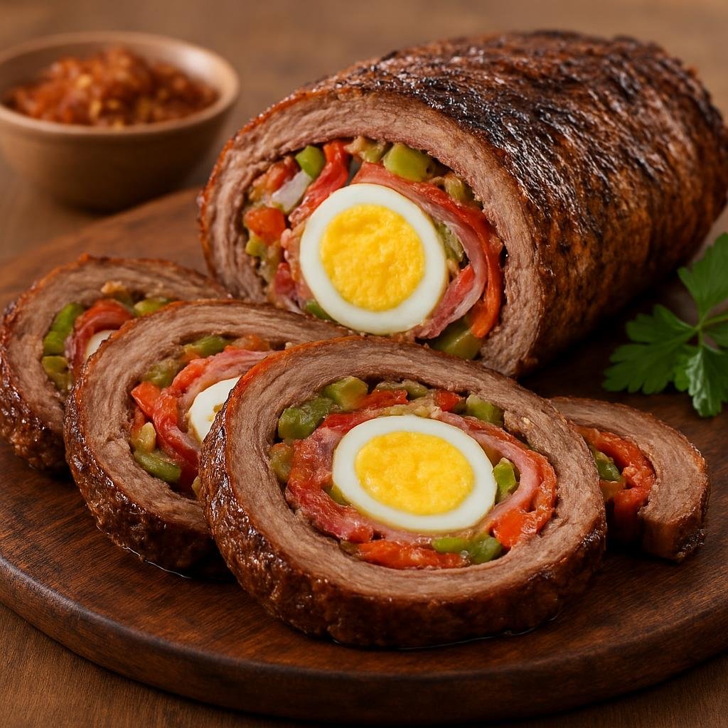 Entree: Brazil – Rio Grande do Sul – Matambre Recheado (Stuffed rolled flank steak filled with vegetables, cured meats, and hard‑boiled eggs) recipe