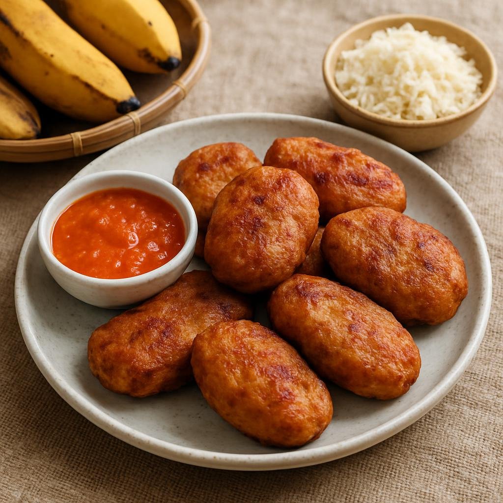 Entree: Indonesia – Manado / North Sulawesi – Perkedel Nike (Savory-sweet Manado-style fried patties made from ripe local bananas and grated cassava) recipe