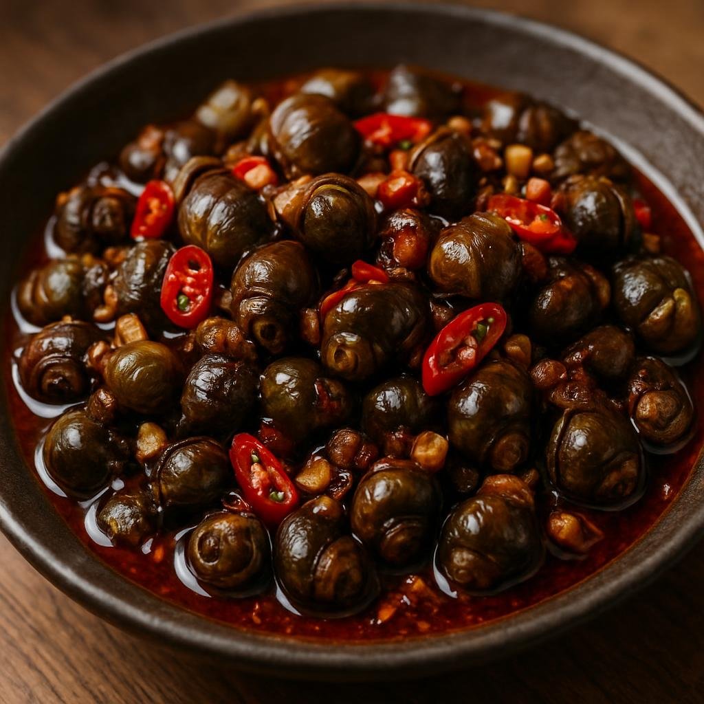 Entree: China – Jiangxi – 炒田螺 ➤ Chǎo tiánluó (Spicy wok-stirred river snails with chili, garlic, and savory bean paste) recipe