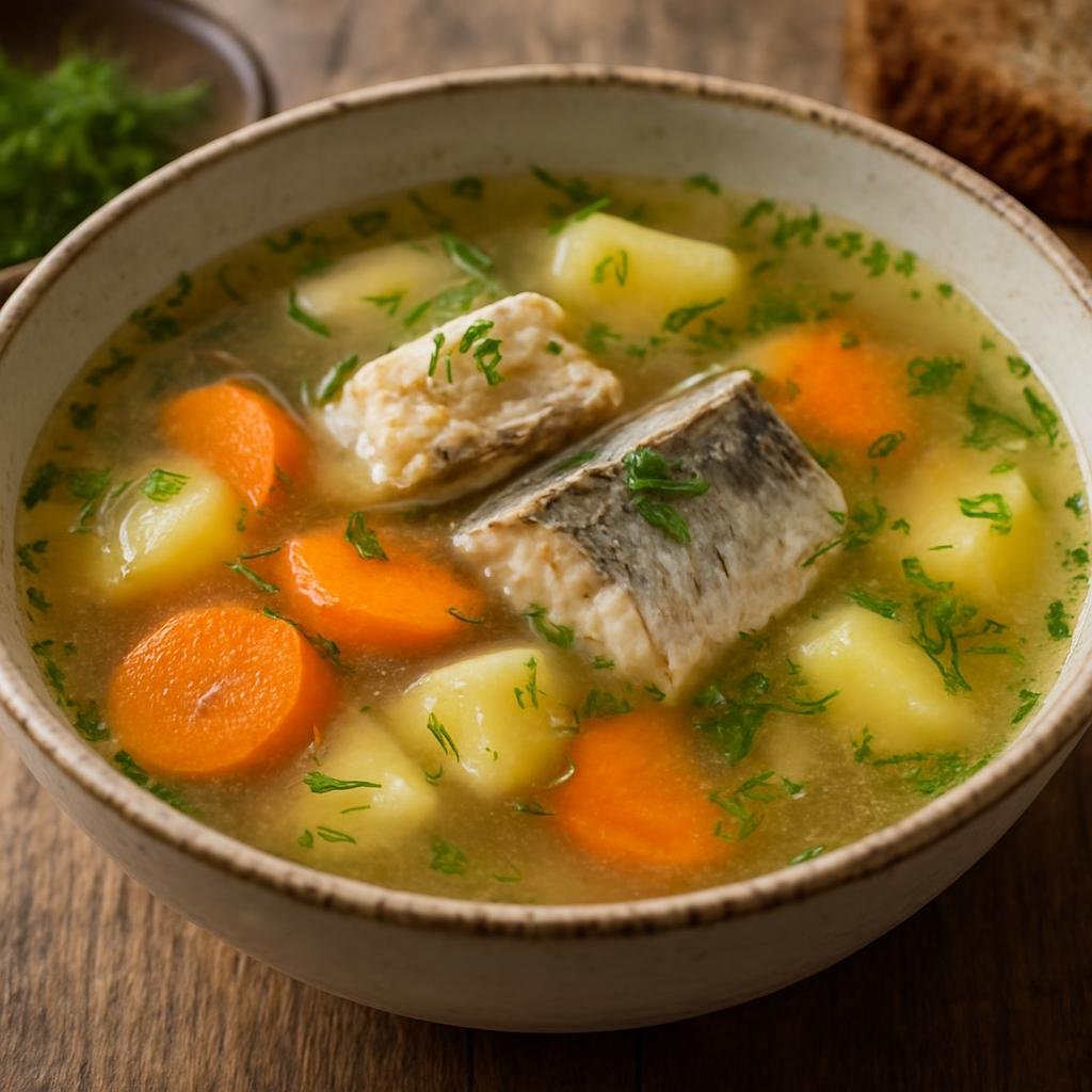 Entree: Russia – Western Siberia – Сибирская уха ➤ Sibirskaya ukha (Traditional clear Siberian fish soup made with freshwater fish and root vegetables) recipe