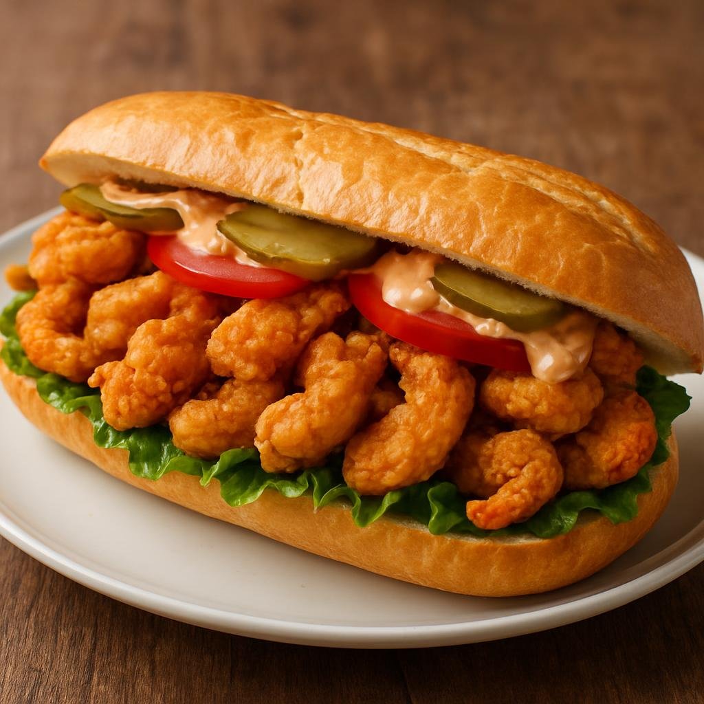 Entree: United States – Gulf Coast – Po' Boy Sandwich (Crispy fried seafood or roast meat served in a New Orleans-style French roll with Creole remoulade and salad toppings) recipe