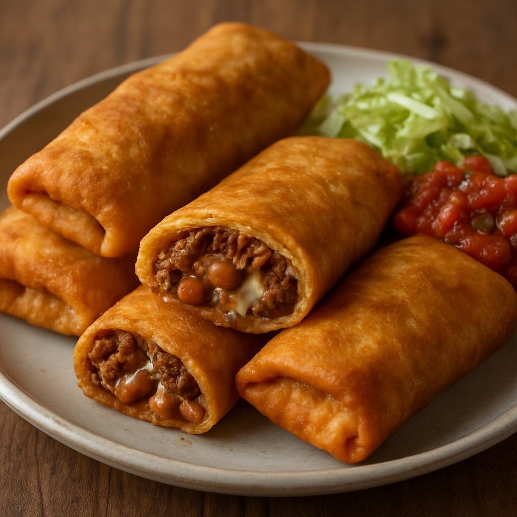Entree: Mexico – Sonora – Chivichangas (Large deep-fried flour tortillas stuffed with seasoned meat, beans, and cheese typical of Sonoran cooking) recipe