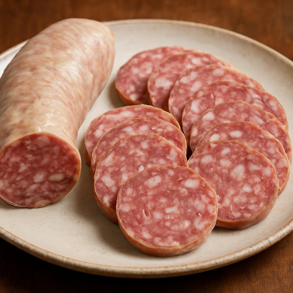 Entree: France – Lyonnais – Saucisson de Lyon (Coarse traditional Lyonnaise pork sausage, typically poached and served sliced) recipe