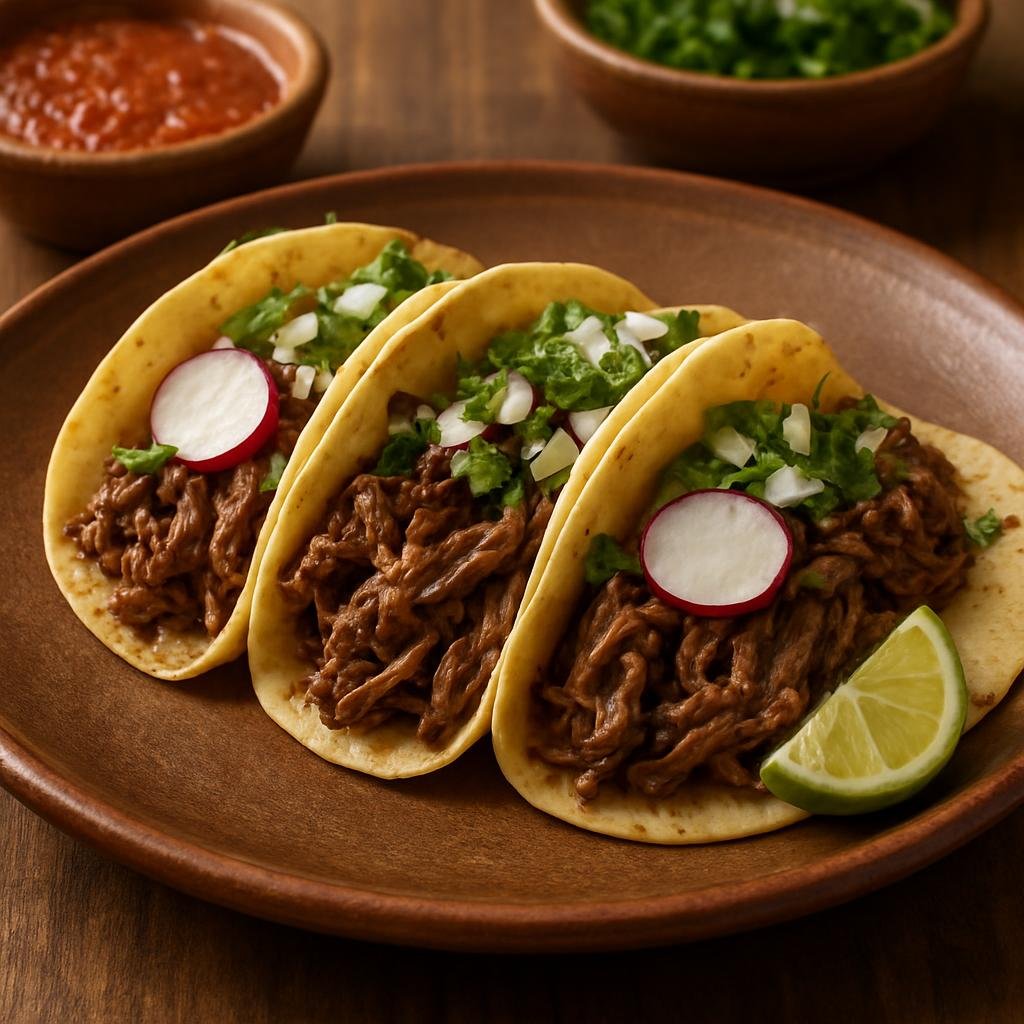 Entree: Mexico – Sonora – Tacos de Cabeza (Corn tortillas filled with slow-cooked, shredded beef head meat served with traditional fresh toppings) recipe