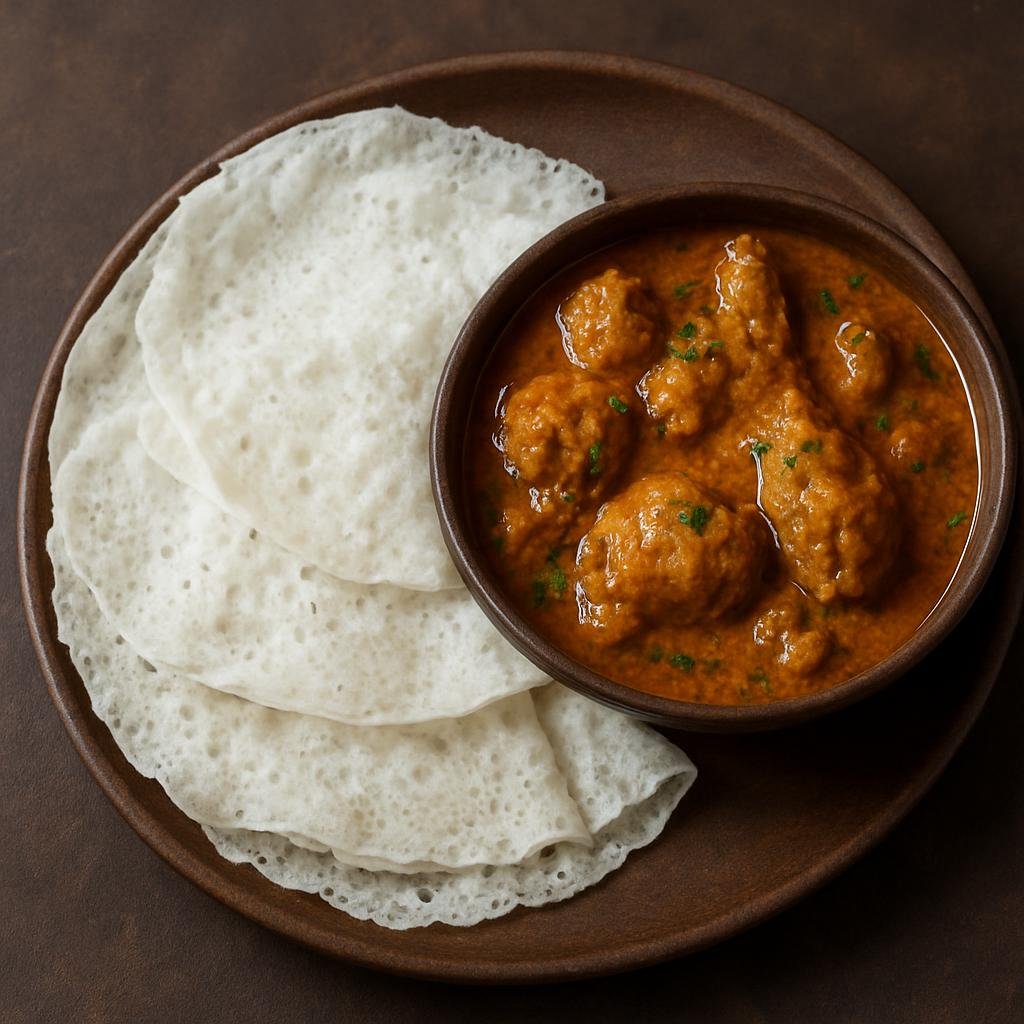 Entree: India – Karnataka Coast – ನೀರ್ ದೋಸೆ ಮತ್ತು ಕೋಳಿ ಕಾರಿ ➤ Nīr Dōse mattu Kōḷi Kāri (Paper-thin rice crepes served with a spiced coconut-based coastal chicken curry) recipe