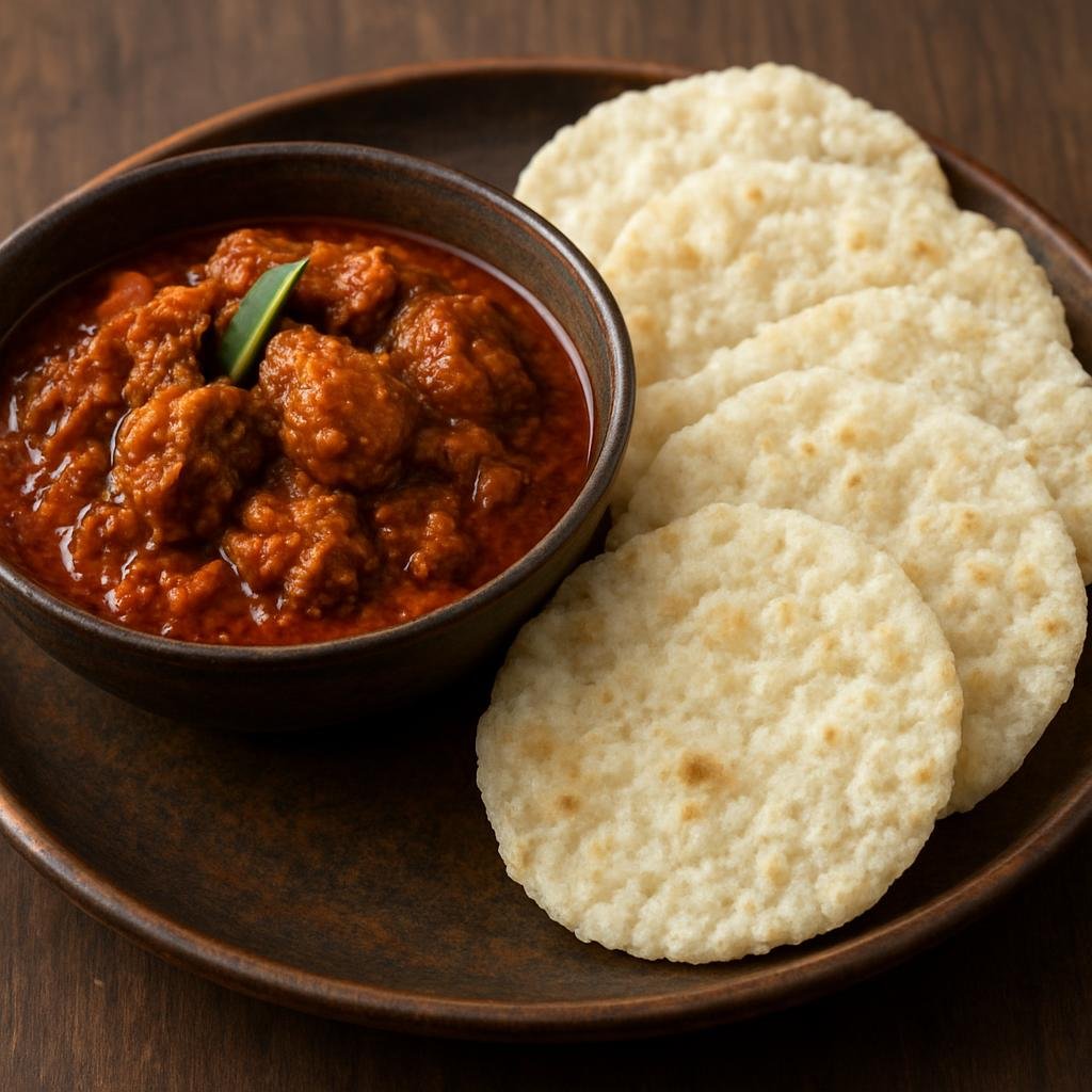 Entree: India – Karnataka Coast – ಕೊರಿ ರೊಟ್ಟಿ ➤ Kori Rotti (Spicy Mangalorean chicken curry served with crisp roasted rice wafers) recipe