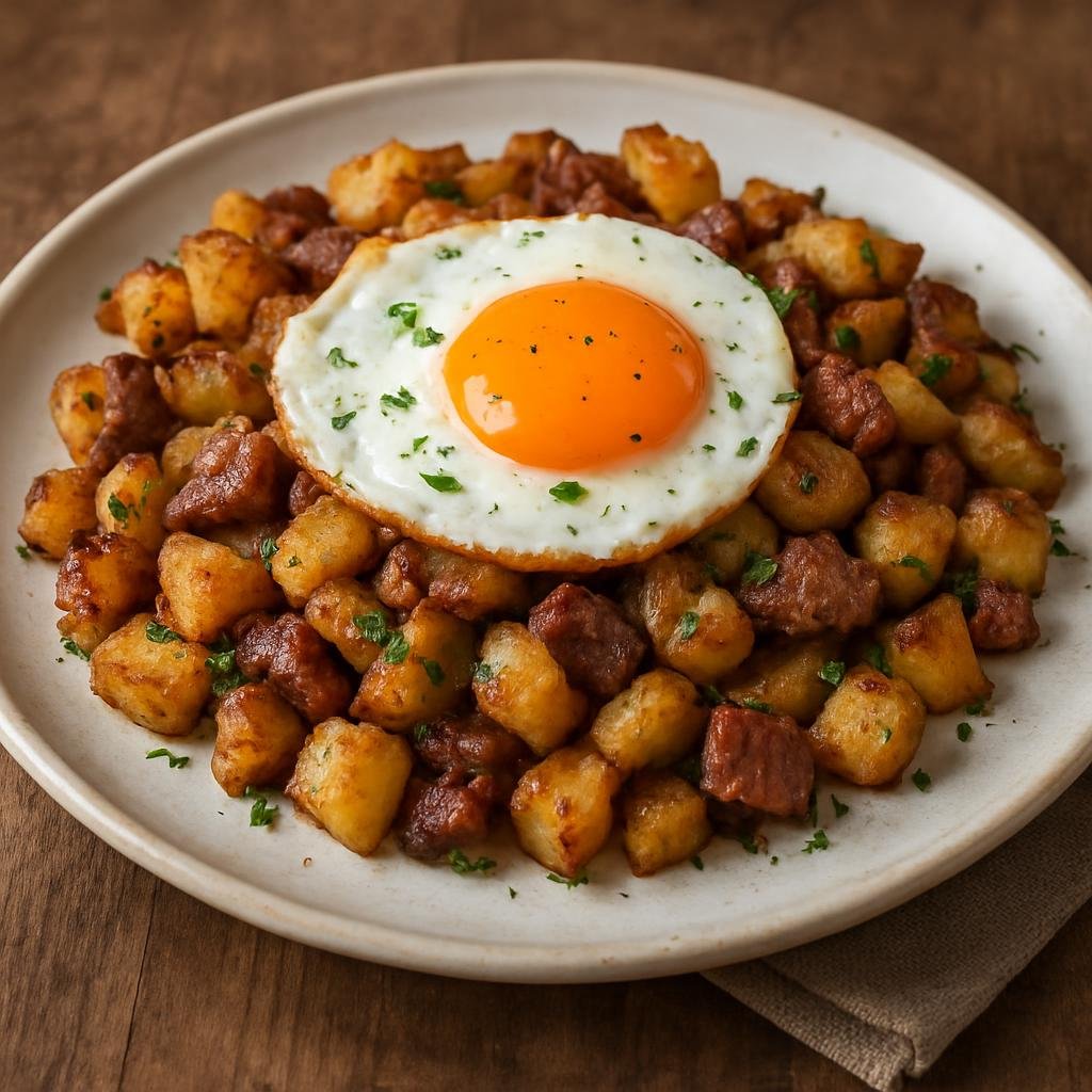 Entree: Italy – Trentino-Alto Adige – Grostl (Pan-fried Alpine potato and roast-meat hash often topped with a fried egg) recipe