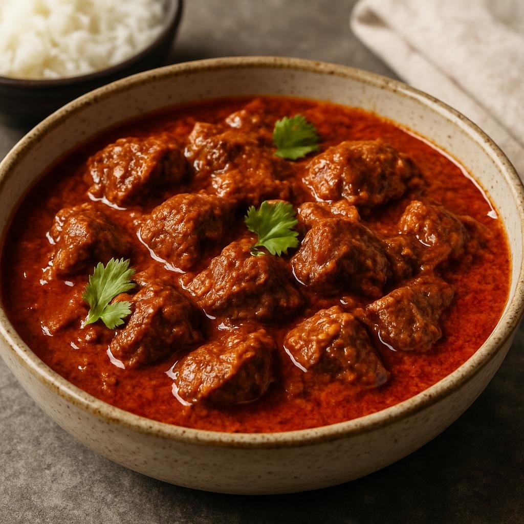 Entree: India – Kashmir – रोगन जोश ➤ Rogan Josh (Slow-braised Kashmiri lamb in a fragrant red-spiced gravy) recipe