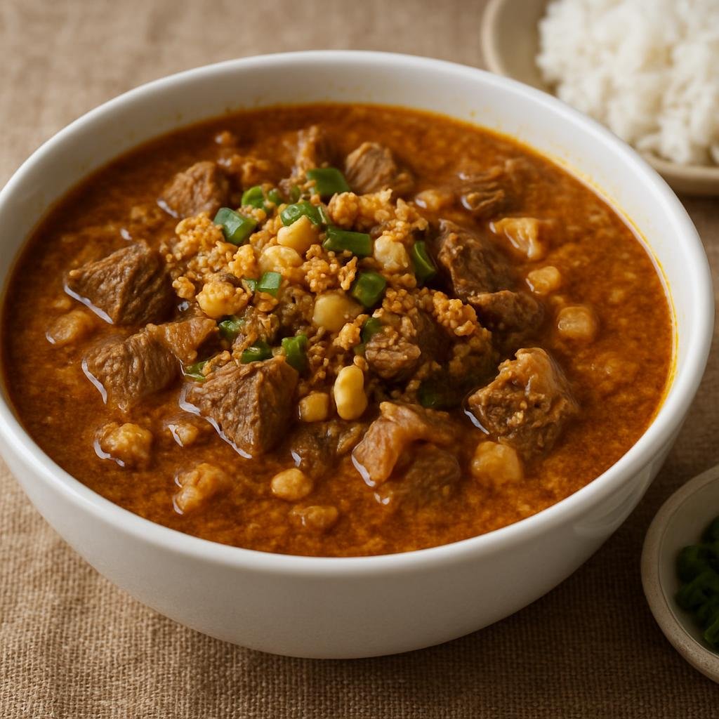 Entree: Indonesia – Sulawesi – Coto Makassar (Makassar-style spiced beef and offal soup thickened with ground roasted peanuts) recipe