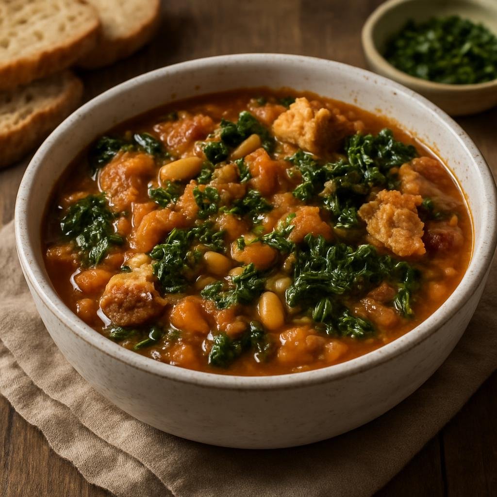 Entree: Italy – Tuscany – Ribollita (Hearty Tuscan bread-and-vegetable stew made with beans and kale) recipe
