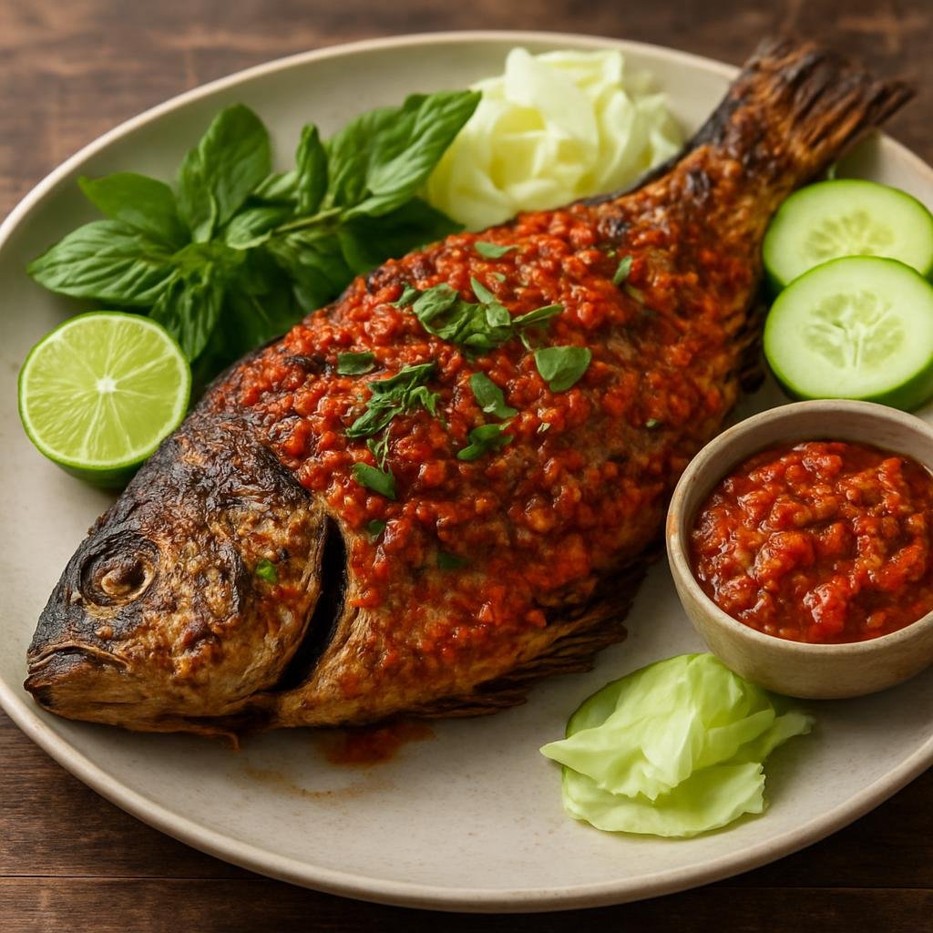 Entree: Indonesia – Sulawesi – Ikan Bakar Parape (Sulawesi-style whole grilled fish with a spicy tamarind-chili herb paste) recipe