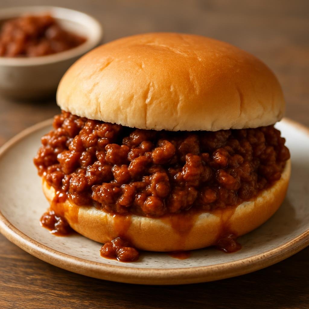 Entree: United States – Mid-Atlantic – New Jersey Sloppy Joe (A sweet-and-tangy seasoned ground beef sandwich filling served on a soft hamburger bun) recipe