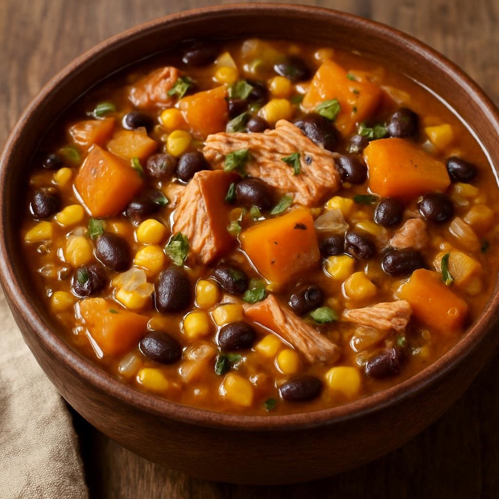 Entree: United States – Native American / Indigenous – Three Sisters Stew (Hearty Indigenous stew of corn, beans, and squash simmered with aromatics and smoked turkey) recipe