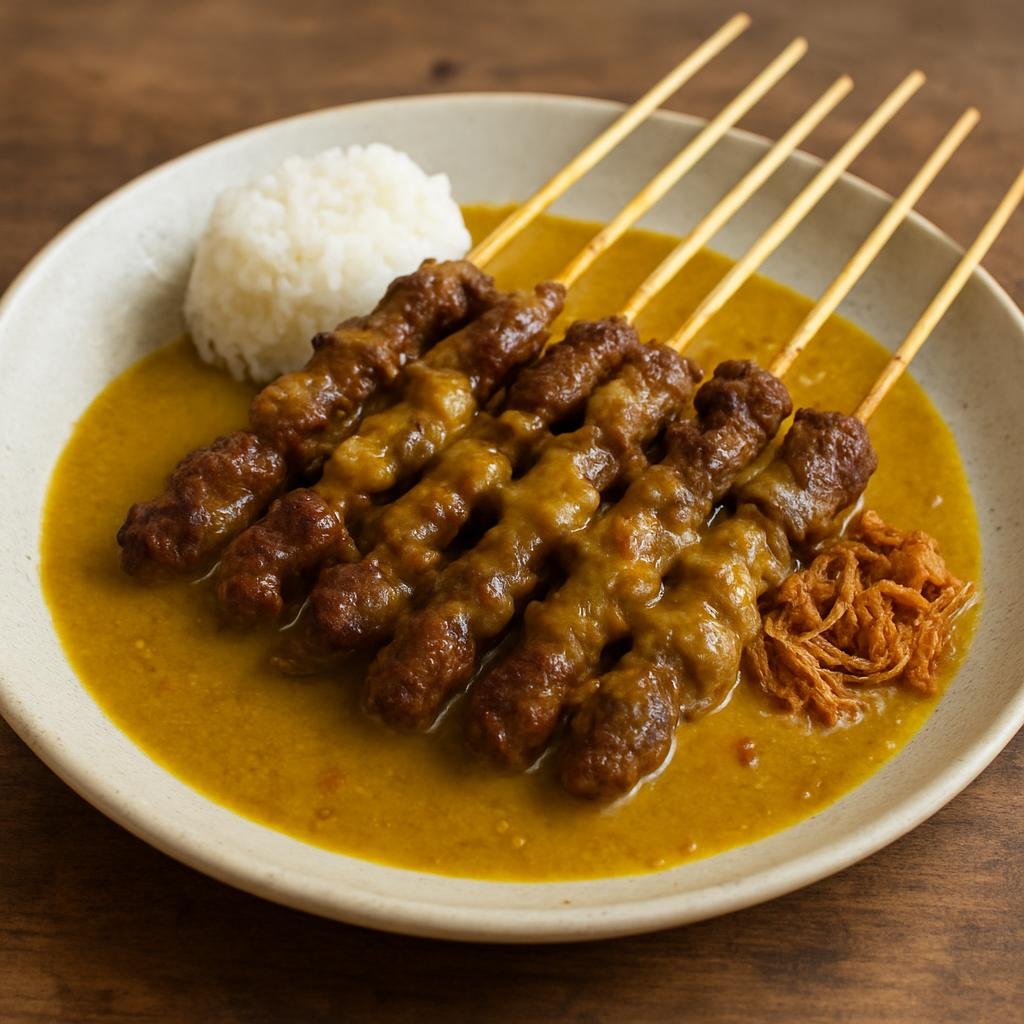 Entree: Indonesia – Sumatra – Sate Padang (Spicy Padang-style skewered beef served with a thick turmeric-and-spice gravy) recipe