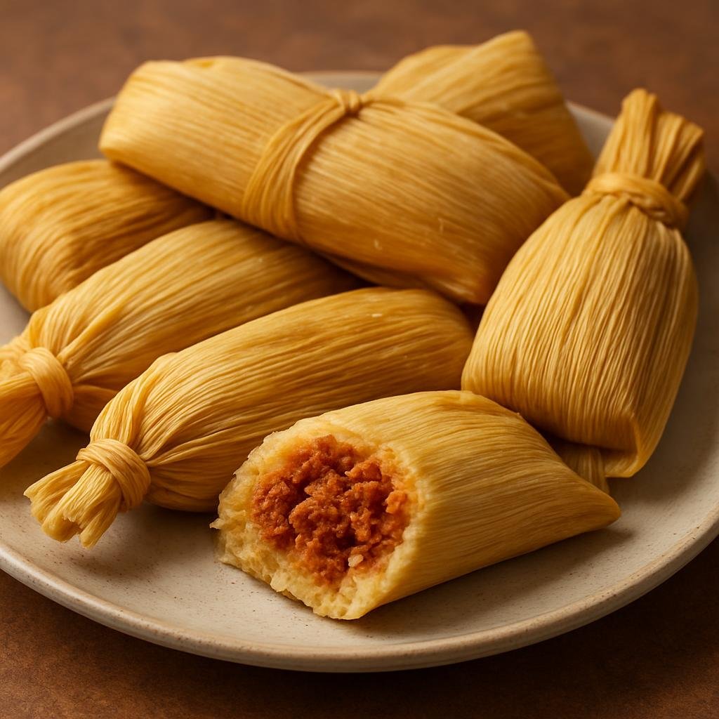 Entree: United States – Native American / Indigenous – Corn Husk-Wrapped Tamales (Steamed corn masa dough filled with seasoned meat and wrapped in corn husk) recipe