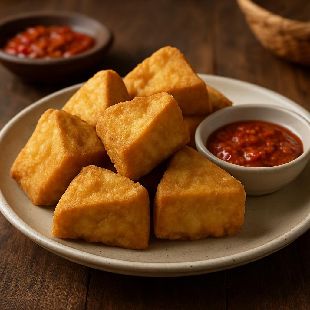 Entree: Indonesia – Sundanese West Java – Tahu Sumedang (Crisp deep-fried tofu pieces originating from West Java, served with a simple sambal or soy dipping sauce) recipe
