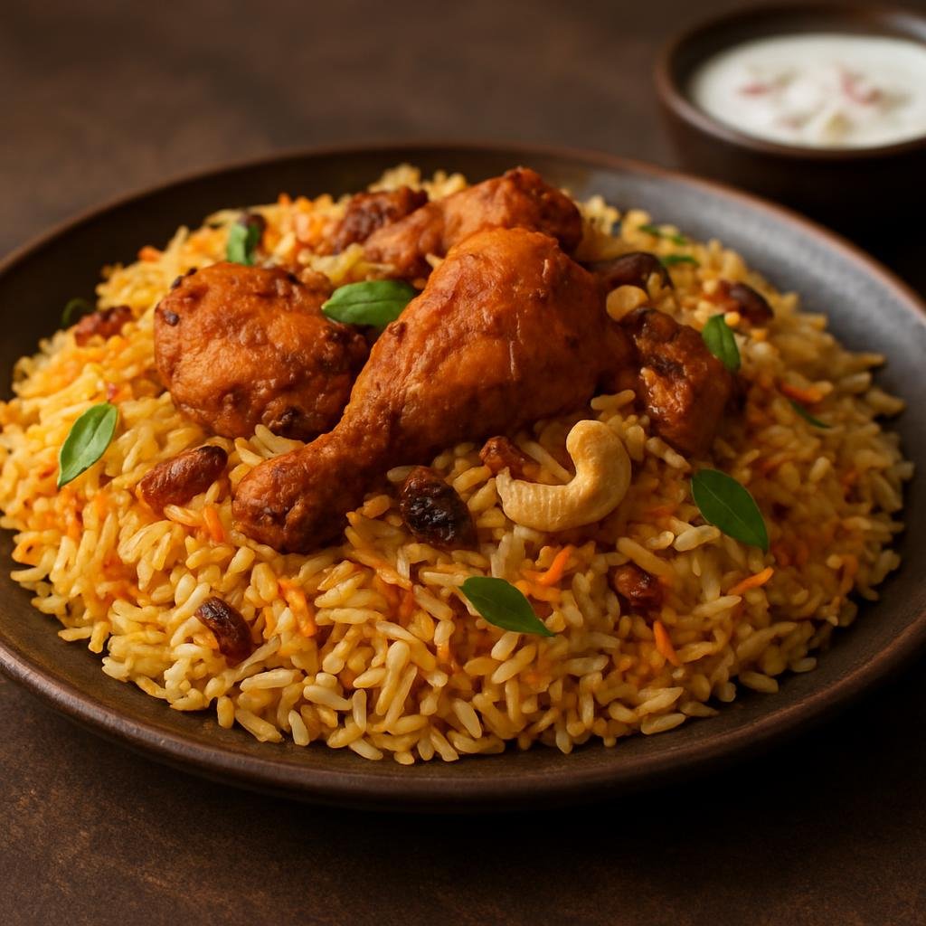 Entree: India – Kerala Travancore – തളസേര ബിരിയാണി ➤ Taḷassēri Biriyāṇi (Kerala-style layered biryani of spiced chicken and fragrant short-grain Kaima rice cooked with ghee and aromatics) recipe