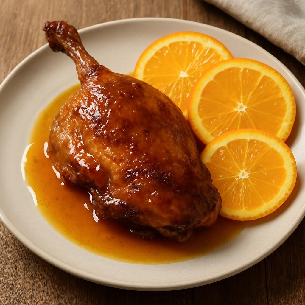 Entree: Italy – Veneto – Anatra all'Arancia (Roast duck finished with a glossy sweet-tart orange sauce typical of Venetian cooking) recipe