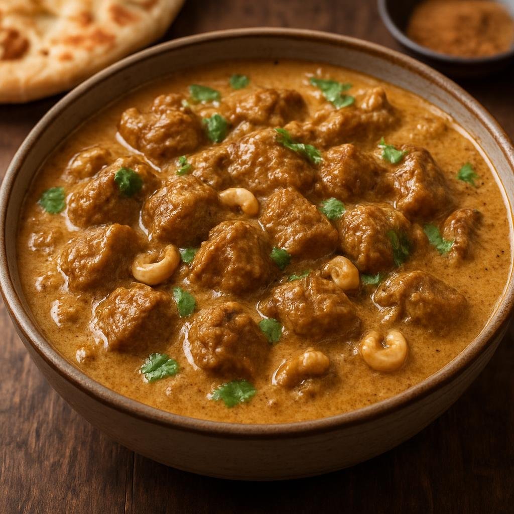 Entree: India – Madhya Pradesh – गोश्त कोरमा ➤ Gosht Korma (Slow-cooked spiced meat curry in a rich creamy yogurt and nut sauce) recipe