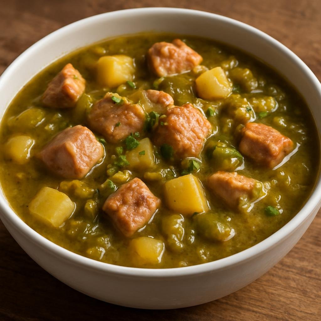 Entree: United States – New Mexico – Green Chile Stew (Hearty pork and potato stew made with roasted New Mexico green chiles) recipe