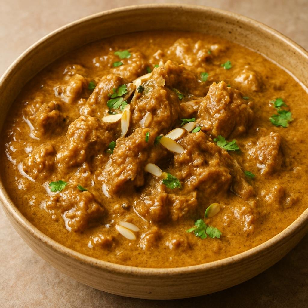Entree: India – Madhya Pradesh – भोपाली गोश्त कोरमा ➤ Bhopali Gosht Korma (Bhopal-style slow-cooked spiced lamb korma in a rich, creamy yogurt and nut gravy) recipe