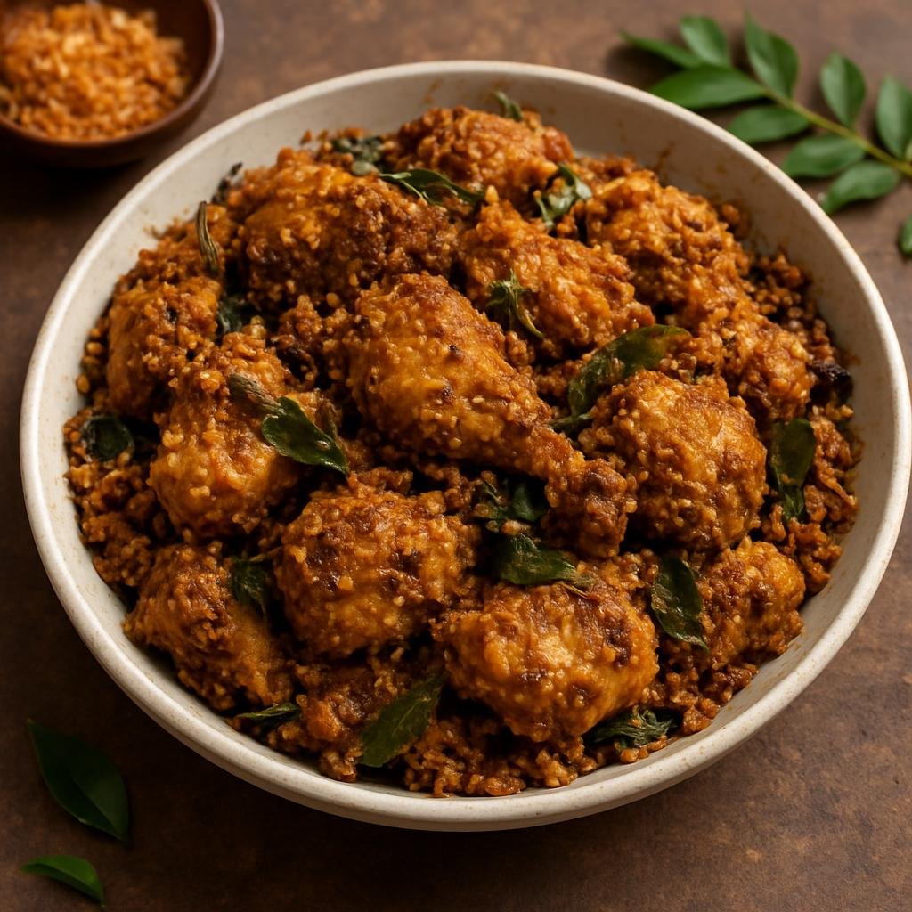 Entree: India – Mangalorean – ಮಂಗಳೂರು ಚಿಕನ್ ಸುಕ್ಕಾ ➤ Mangalūru Chicken Sukka (Dry-spiced Mangalorean chicken cooked with toasted coconut and local spices) recipe