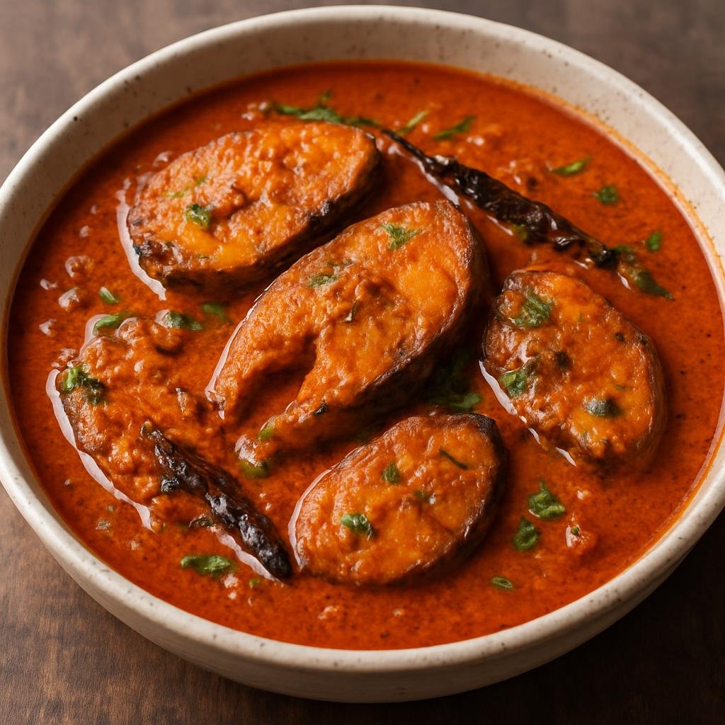 Entree: India – Mangalorean – मंगलोरियन फिश करी ➤ Mangaloriyan Fish Kari (Spicy tangy coconut-and-tamarind fish curry from Mangalore on India’s southwest coast) recipe