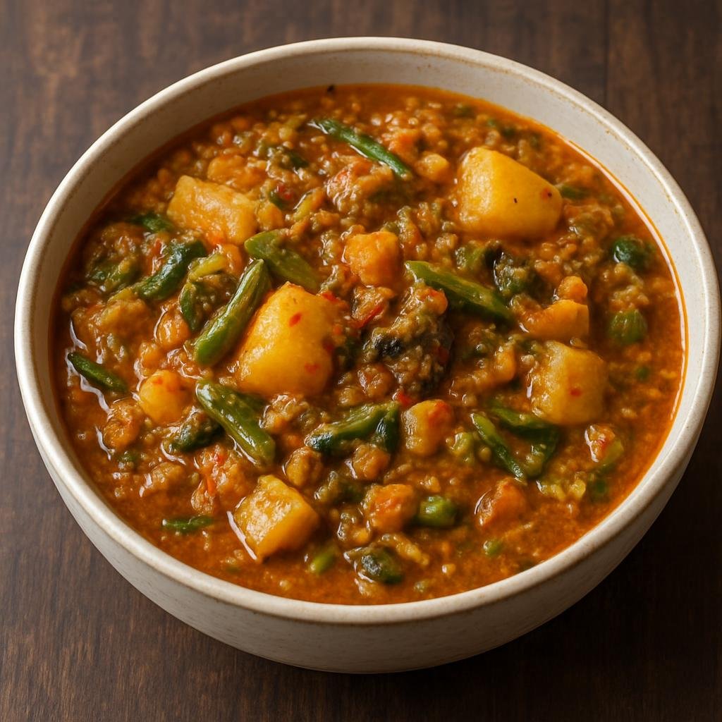 Entree: India – Manipur – ইরোমবা ➤ Iromba (Spicy mashed vegetable stew from Manipur made with boiled vegetables, chilies and fermented fish) recipe