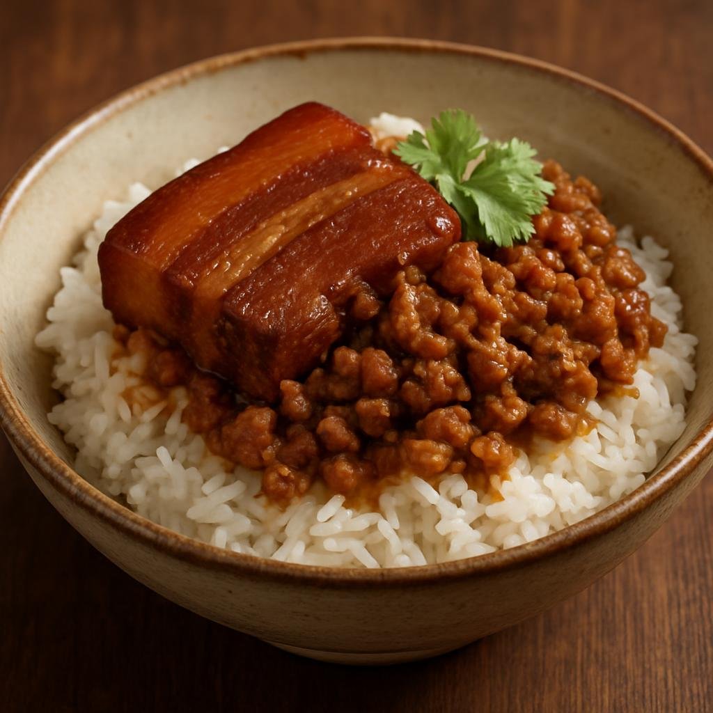 Entree: China – Taiwanese Chinese – 滷肉飯 ➤ Lǔ ròu fàn (Soy-braised minced pork and pork belly served over steamed rice) recipe