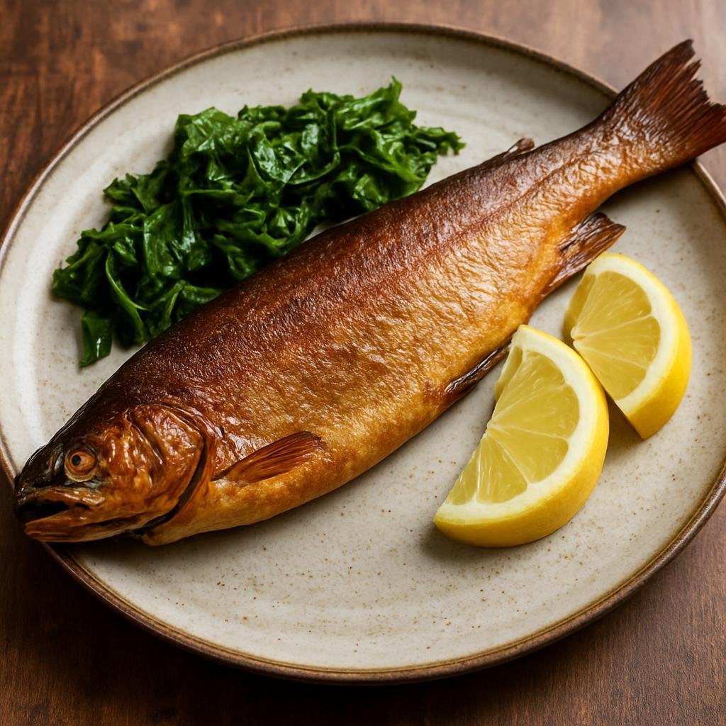 Entree: United States – Pacific Northwest – Alder-Smoked Trout (Whole trout brined and smoked over alder wood for a mild, sweet smoky flavor) recipe