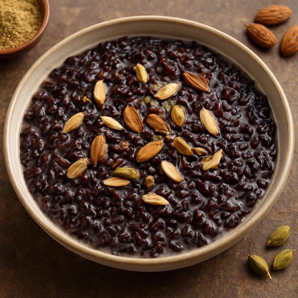 Entree: India – Manipur – Chak Hao Kheer (A sweet black rice pudding made from aromatic Manipuri black rice cooked in milk and sweetened with jaggery, finished with cardamom and nuts) recipe