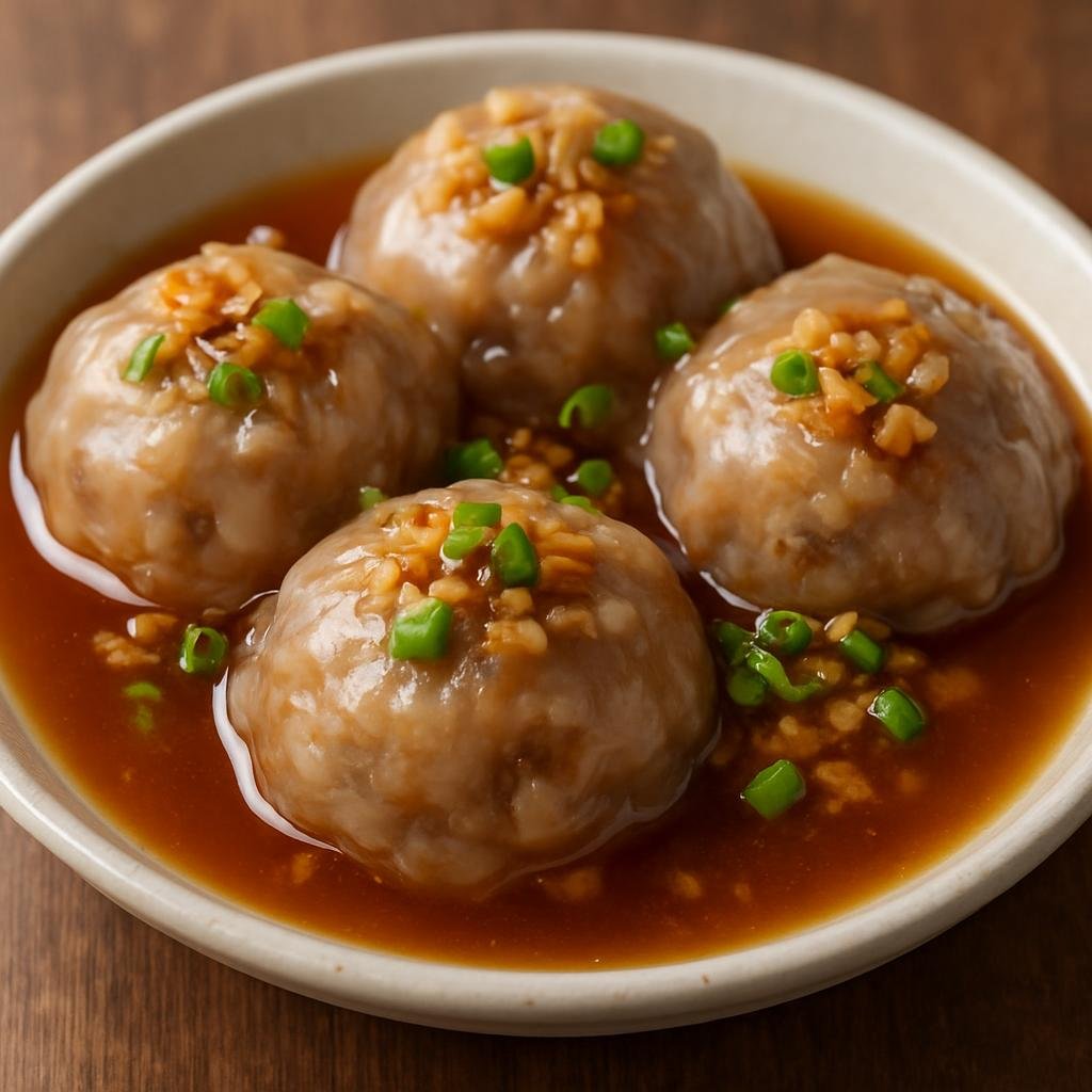 Entree: China – Taiwanese Chinese – 肉圓 ➤ ba-wan (Large translucent-skinned Taiwanese pork and bamboo-shoot meatball served with a sweet-savory garlic sauce) recipe