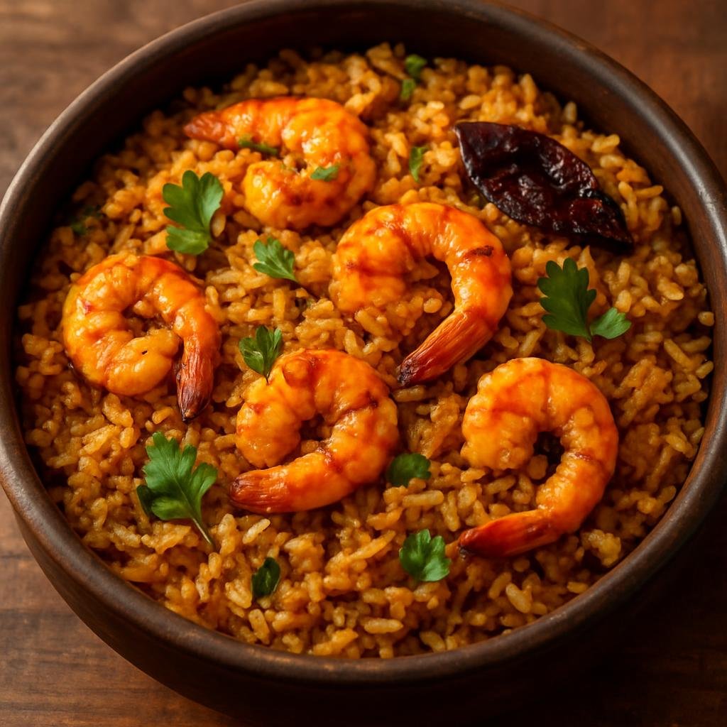 Entree: India – Mumbai & Konkan – कोलंबी भात ➤ Kolambi Bhāt (One-pot spiced prawn and rice dish from the Konkan coast flavored with coconut and kokum) recipe
