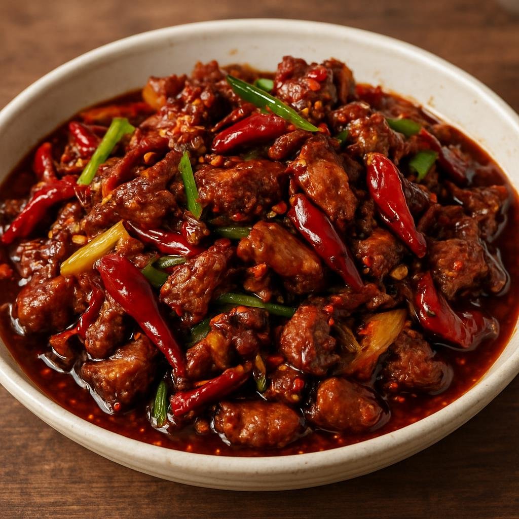 Entree: China – Tibet – Shapta (Tibetan-style spicy stir-fried meat seasoned with chilies, aromatics, and soy) recipe