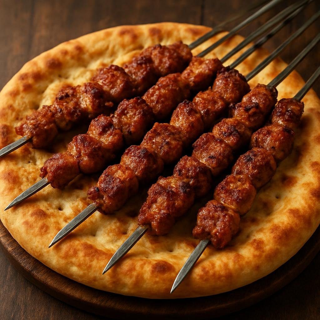 Entree: China – Xinjiang Uyghur – نان كەباب ➤ Nan Kebab (Skewered spiced lamb grilled and served with round leavened flatbread) recipe