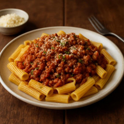 Entree: Italy – Emilia-Romagna – Ragù alla Bolognese with Macaroni (Bolognese meat sauce with pasta) recipe