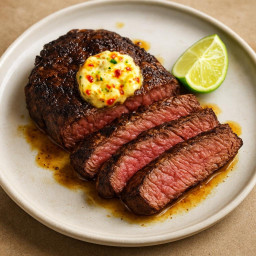 Entree: United States – Texas – Pan-Seared Hanger Steak with Chile-Lime Butter recipe
