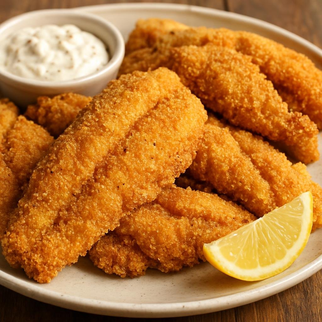 Entree: United States – Southern United States – Fried Catfish (Crispy cornmeal-breaded catfish fillets fried until golden in the Southern United States style) recipe