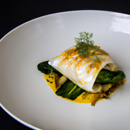 Entrée: United States – Halibut Baked in Parchment with Napa Cabbage and Herbs recipe