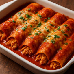 Entree: United States – Texas – Tex‑Mex Chicken Enchiladas (Rolled tortillas filled with seasoned shredded chicken and cheese, baked in a chili‑tomato sauce) recipe