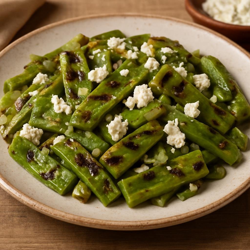 Side Dish: Mexico – Tlaxcala, Central Mexico – Nopalitos con Queso (Cactus Pads with Cheese) recipe