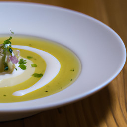 Soup: United States – Silky Fennel-Pea Soup with Lemon Chive Drizzle recipe