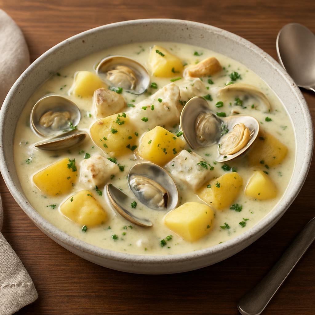 Entree: Canada – Prince Edward Island – PEI Potato Seafood Chowder recipe