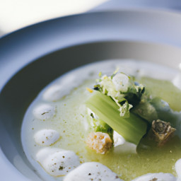Soup: United States – Celery Buttermilk Soup with Blue Cheese and Chive Oil recipe