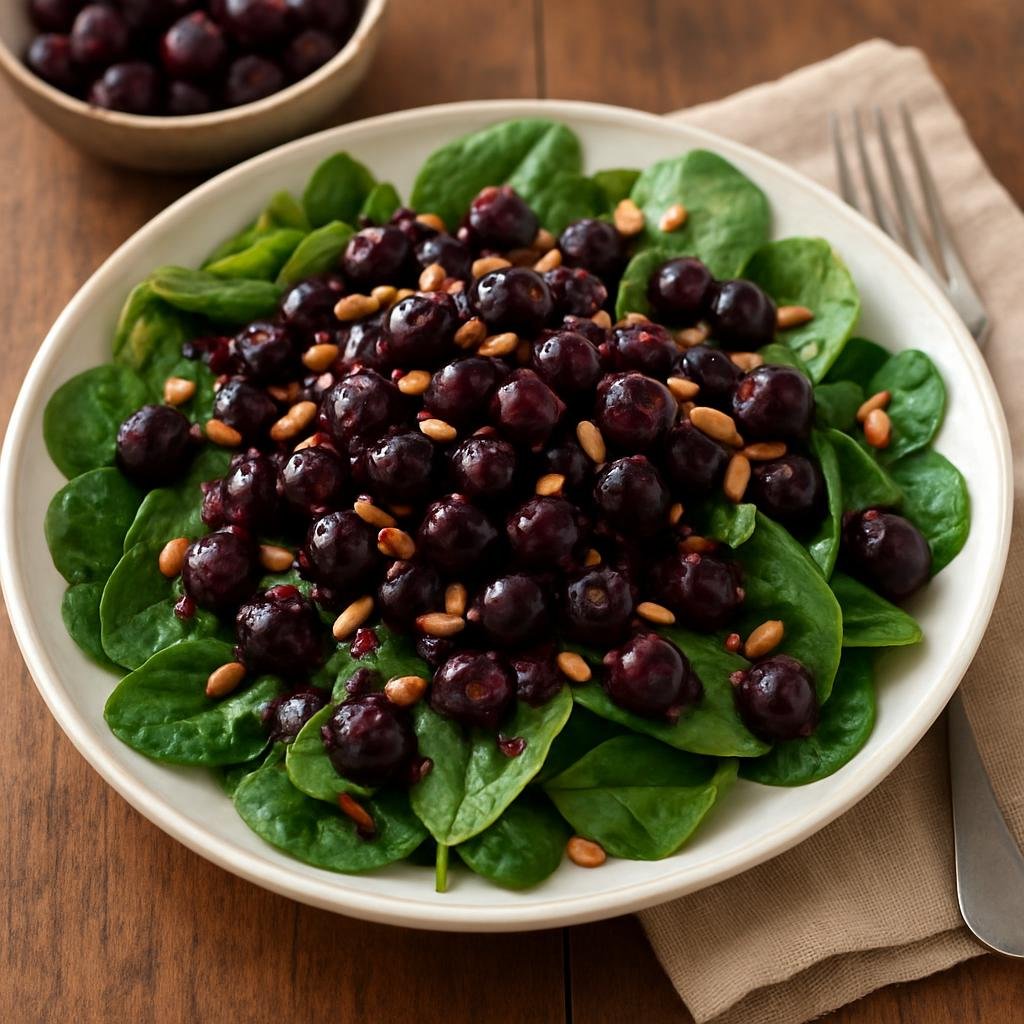 Salad: Canada – Canadian Prairies (Saskatchewan) – Saskatoon Berry Spinach Salad recipe
