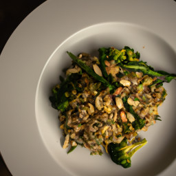 Lemony Farro with Charred Broccolini and Toasted Almonds recipe