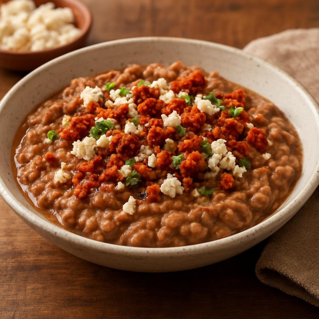Side Dish: Mexico – Baja California – Frijoles Maneados (Smashed Beans with Cheese and Chorizo) recipe