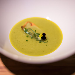 Soup: United States – Lemon-Thyme Watercress Leek Soup with Chive Oil recipe